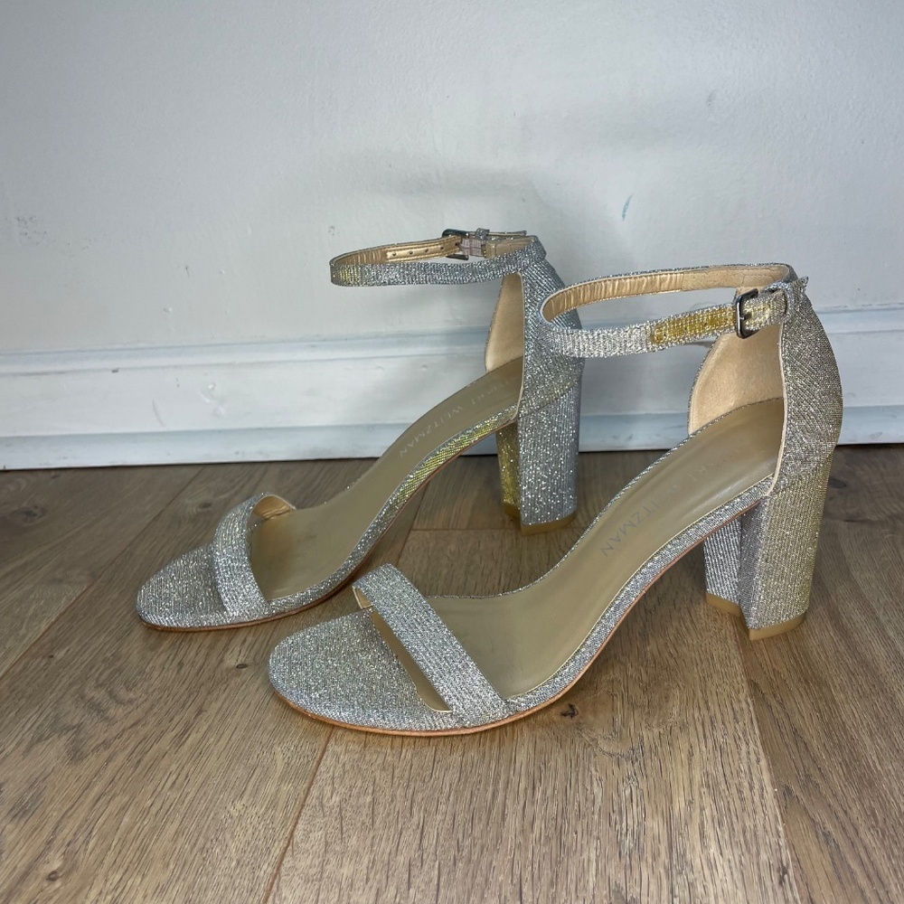 Stuart Weitzman Nearly Nude Nocturn Silver Sparkly Heels Size: 7.5 - Picture 3 of 8